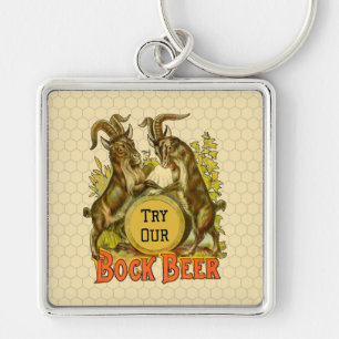 Vintage Bock Beer Poster: Antique Goat Saloon Bar Keychain