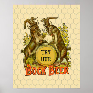 Vintage Bock Beer Poster: Antique Goat Saloon Bar Poster
