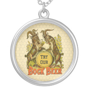 Vintage Bock Beer Poster: Antique Goat Saloon Bar Silver Plated Necklace