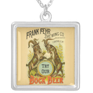 Vintage Bock Beer Poster: Antique Goat Saloon Bar Silver Plated Necklace