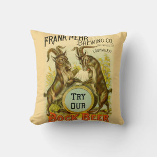 Vintage Bock Beer Poster: Antique Goat Saloon Bar Throw Pillow