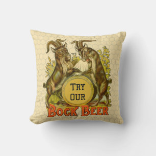 Vintage Bock Beer Poster: Antique Goat Saloon Bar Throw Pillow