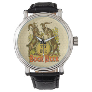Vintage Bock Beer Poster: Antique Goat Saloon Bar Watch
