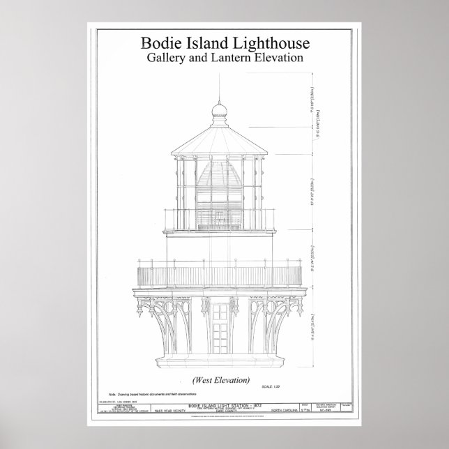 Vintage Bodie Island Lighthouse Blueprint Poster (Front)