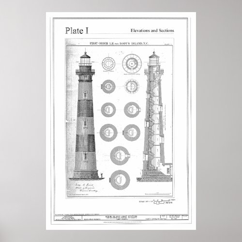 Vintage Bodie Island Lighthouse Diagram Poster