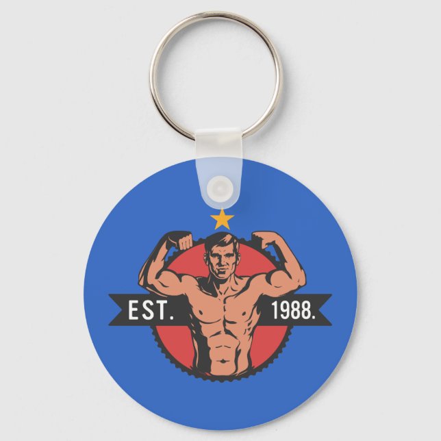 Vintage Bodybuilder EST 1988 Keychain (Front)