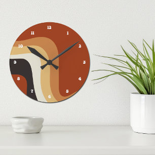 Vintage Bohemian Abstract 70s Groovy Orange Hippie Round Clock
