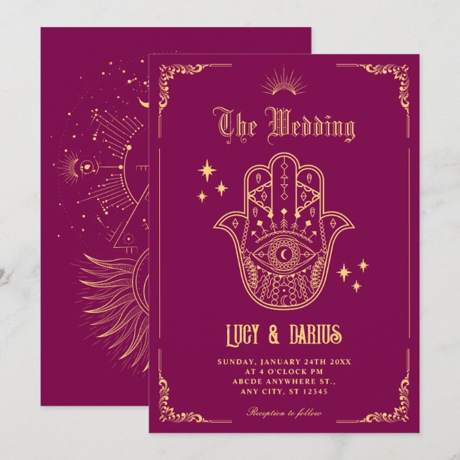 Vintage Bohemian art symbols wedding Invitation (Front/Back)