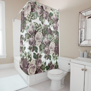 Vintage bohemian burgundy white roses floral shower curtain