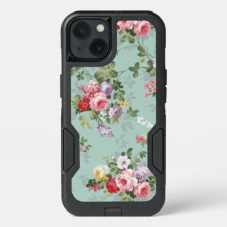 Vintage bohemian elegant pink red roses pattern iPhone 13 case