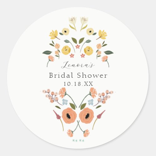 Vintage Bohemian Floral Bridal Shower Classic Round Sticker