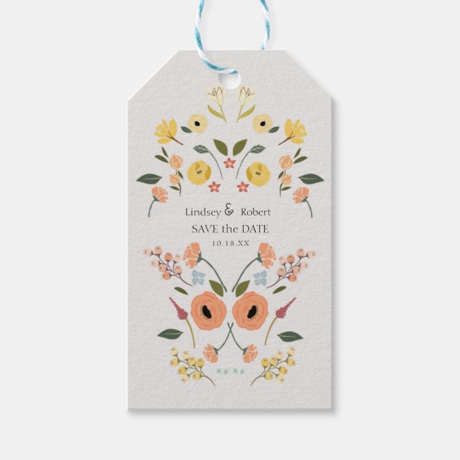 Vintage Bohemian Floral Photo Save the Date Gift Tags (Front)