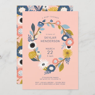 Vintage Bohemian Floral Wreath Baby Bird Shower Invitation