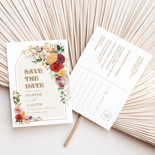Vintage Bohemian Flower Pampas Grass Save the Date