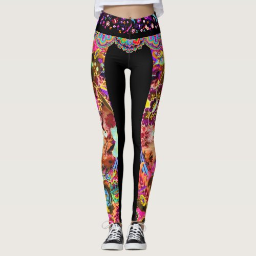 Vintage Bohemian Goddess Neon Leggings