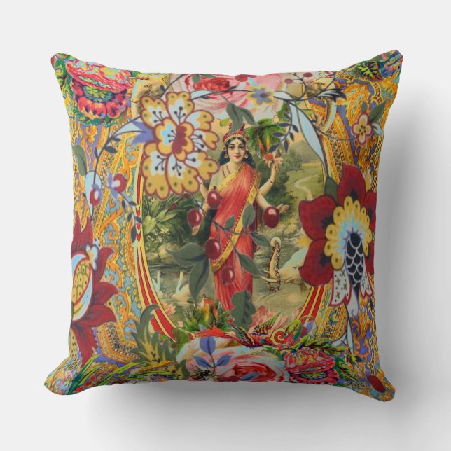 Vintage Bohemian Goddess Throw Pillow (Front)