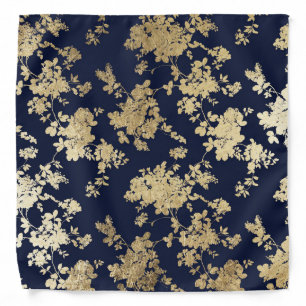 Vintage bohemian navy blue faux gold chic floral bandana