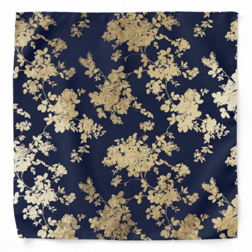 Vintage bohemian navy blue faux gold chic floral bandana