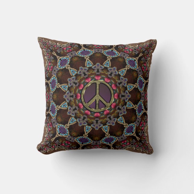 Vintage Bohemian Peace Sign Cushion / Pillow (Front)