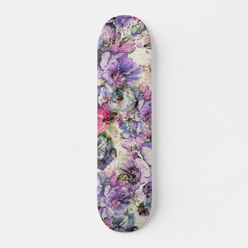 Vintage bohemian pink lavender floral illustration skateboard deck