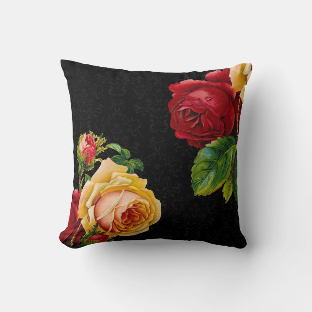 Vintage Bohemian Roses Design Throw Pillow (Front)