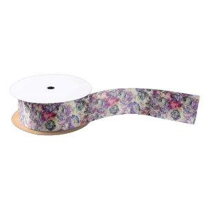 Vintage bohemian rustic pink lavender floral satin ribbon