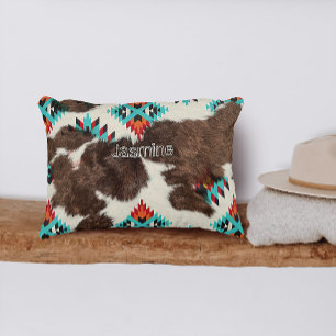 Vintage Bohemian Rustic South Western Cowhide Accent Pillow