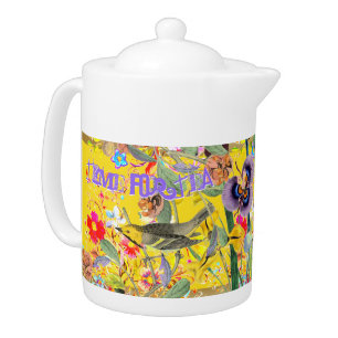 Vintage Bohemian Songbirds Yellow Teapot
