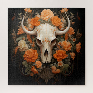 Vintage Bohemian Sugar Skull Bloom Jigsaw Puzzle