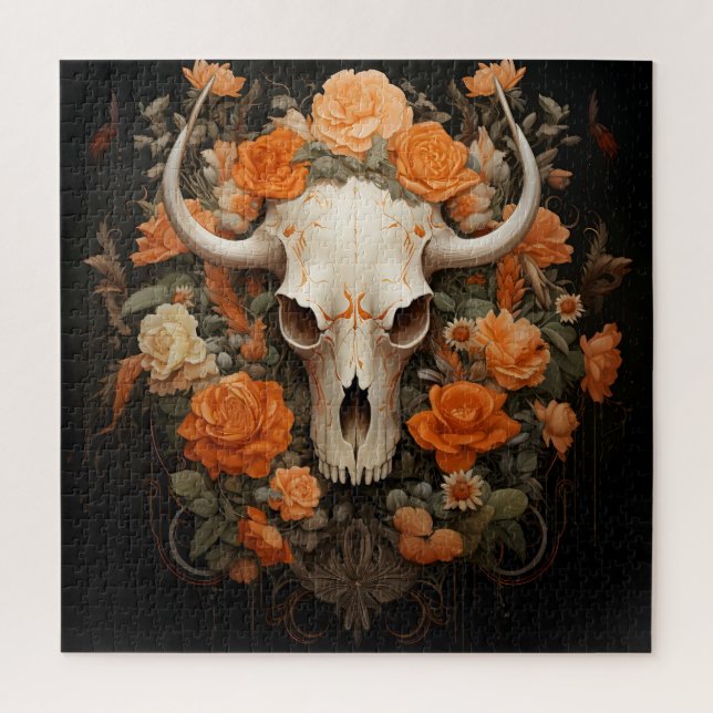 Vintage Bohemian Sugar Skull Bloom Jigsaw Puzzle (Vertical)