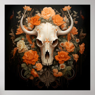 Vintage Bohemian Sugar Skull Bloom Poster