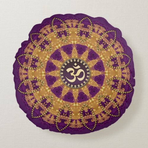 Vintage Bohemian Sunflower OM Yoga Round Cushion