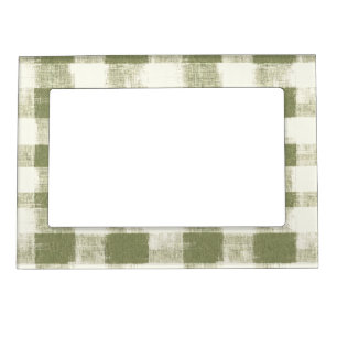 Vintage Bohemian Watercolor Plaid in Moss Green Magnetic Frame