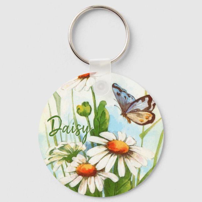 Vintage Bohemian Wild Flowers Boho Monogram Keychain (Front)