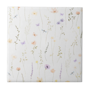 Vintage Bohemian Wildflower Botanical Ceramic Tile