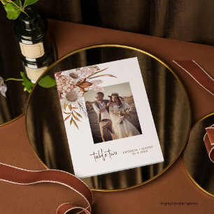 Vintage Boho Autumn Photo Wedding Table Number