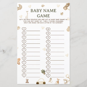 Vintage Boho Baby Shower Baby Name Race Game