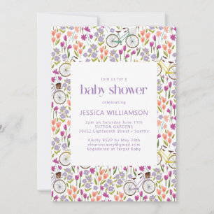 Vintage Boho Bicycle Floral Baby Shower Invitation