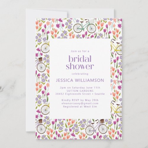 Vintage Boho Bicycle Floral Bridal Shower Invitation