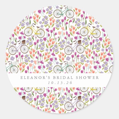 Vintage Boho Bicycle Floral Custom Bridal Shower Classic Round Sticker