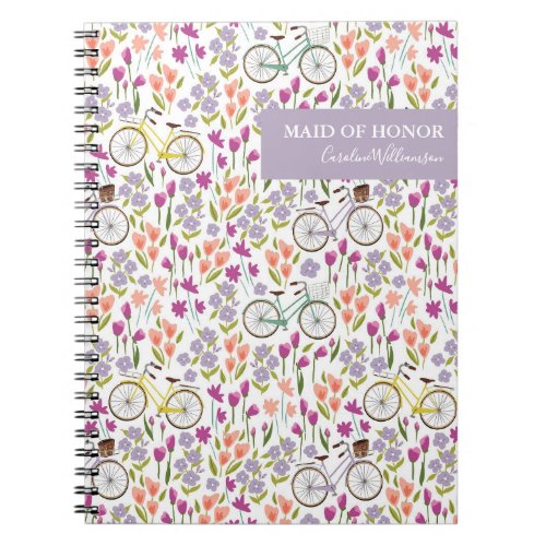 Vintage Boho Bicycle Floral Custom Maid of Honor Notebook