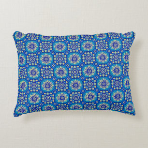 Vintage Boho Blue Floral Pattern Accent Pillow