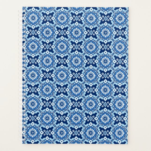 Vintage Boho Blue Floral Pattern Planner (Front)