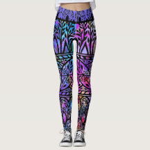Vintage Boho Blues Stained Glass Pattern Leggings
