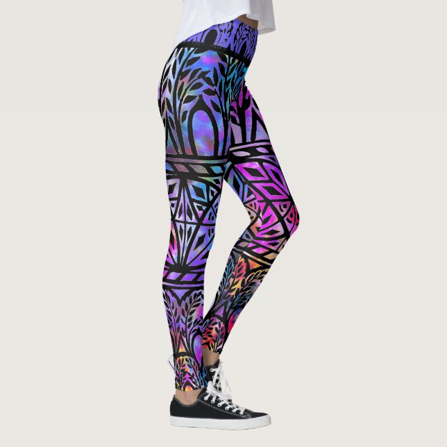 Vintage Boho Blues Stained Glass Pattern Leggings (Right)