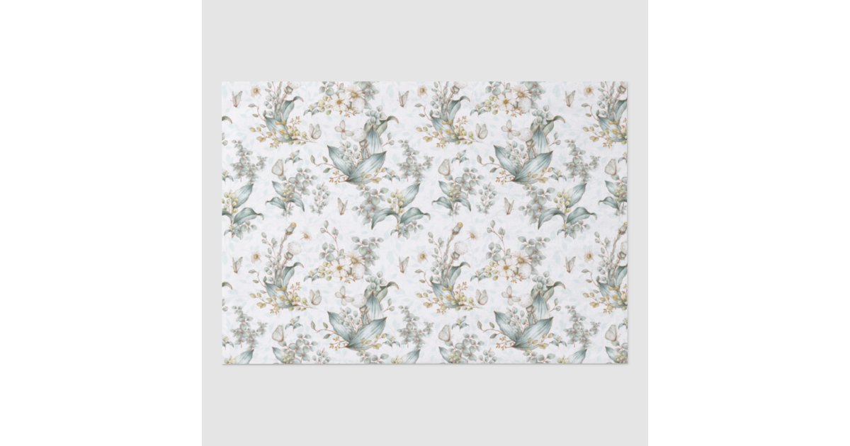 Vintage Boho Botanical Floral Butteflies Decoupage Tissue Paper | Zazzle