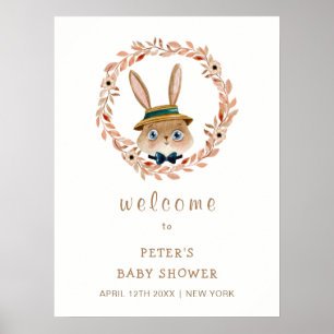 Vintage Boho Bunny Wreath Baby Shower Welcome Poster