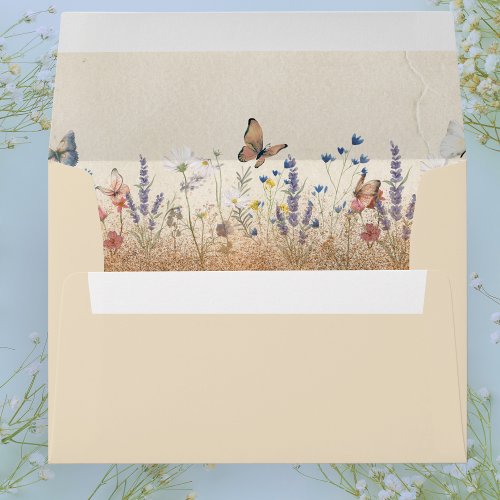 Vintage Boho Butterfly Garden Wedding Envelope