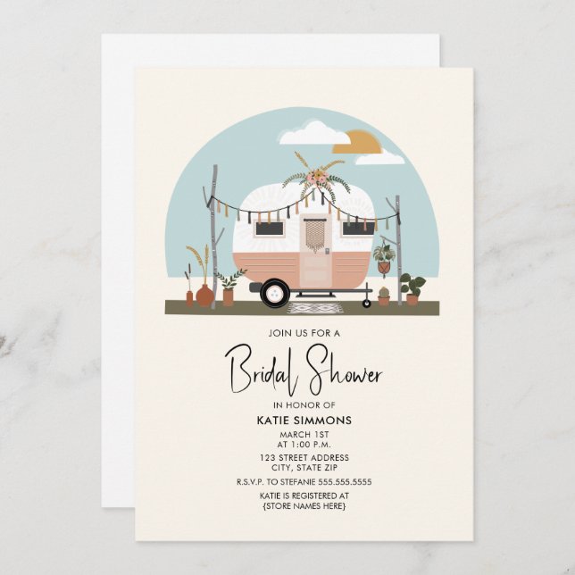 Vintage Boho Camper Bridal Shower Invitation (Front/Back)