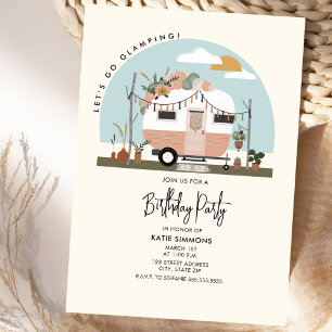 Vintage Boho Camper Glamping Birthday Party Invitation